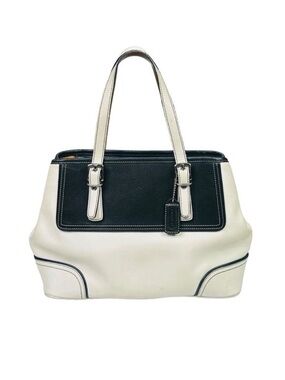 Vintage COACH Hampton Black & White Leather Tote Bag - M3Q-9605
